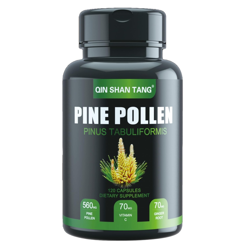 Pine Pollen dodatek wtih Ginger Root a Vitamin C, 99% Prasklé buněčné zdi, 120 Veggie Kapsle Zaostřit Imunitní zlepšení pro ženy a muže