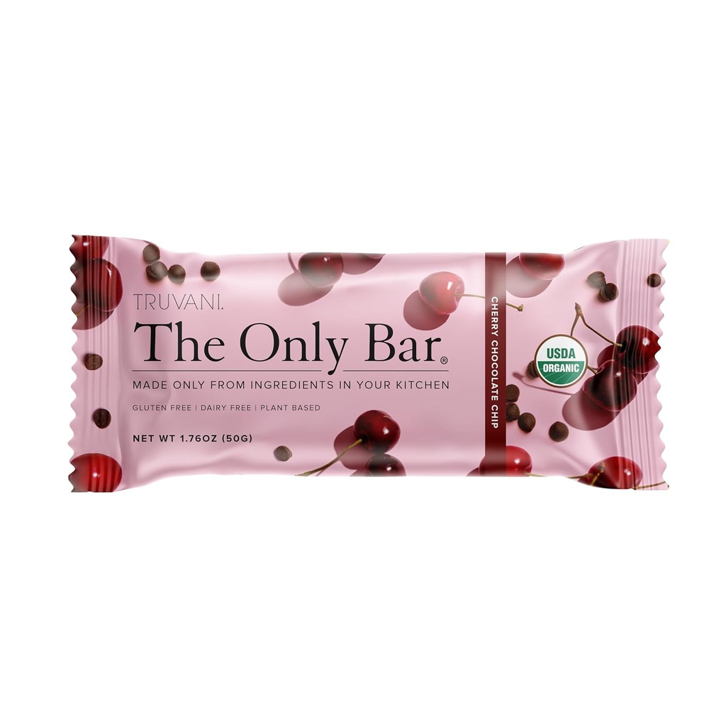 Truvani rostlin na bázi snack bary 124; Cherry Chocolate Chip 1 balení 124; 5g protein 124; USDA organické a veganské 124; The Only Bar IR 124; Dairy, Soy, a gluten zdarma 124; jednotlivě zabalené