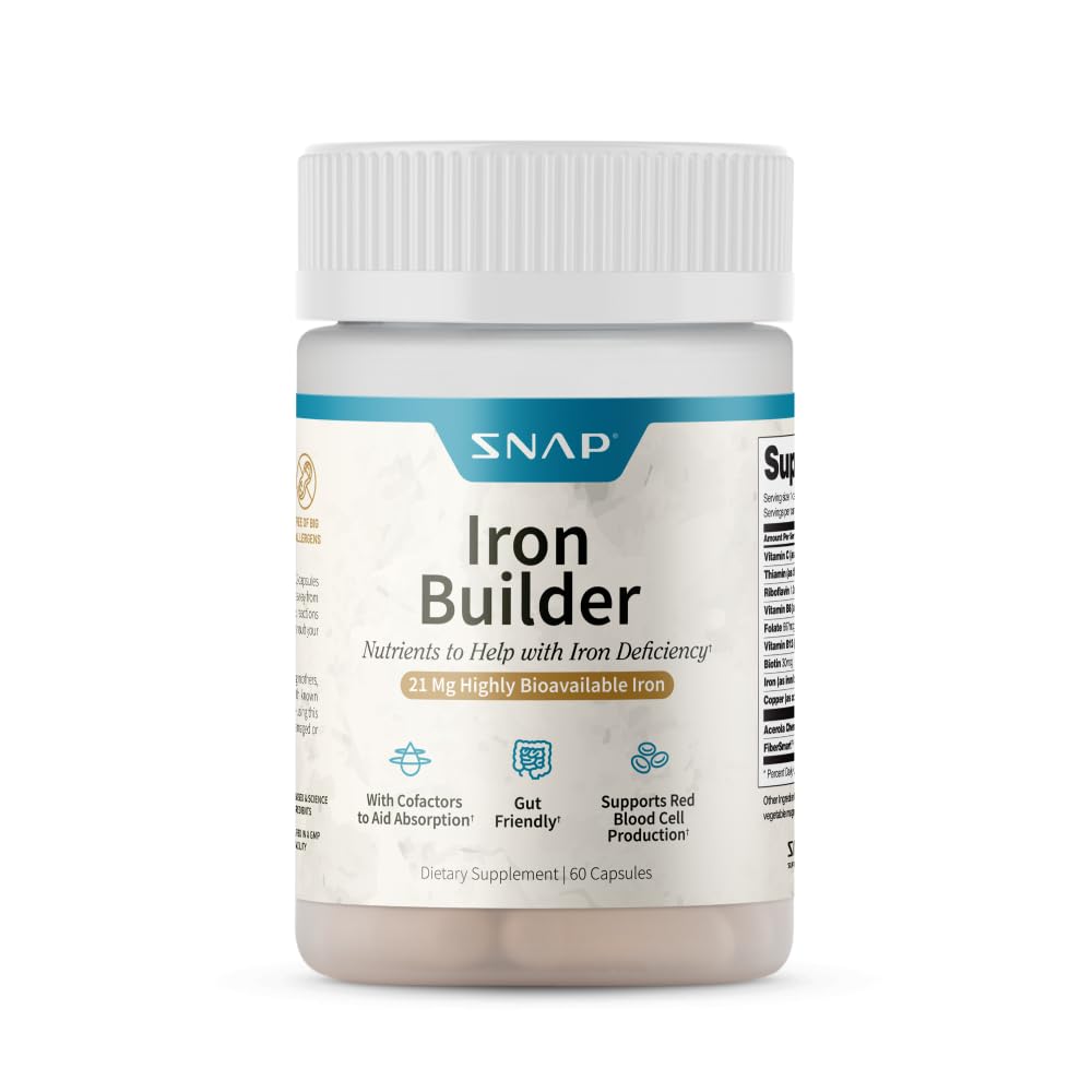 Snap doplňky Přírodní železo Builder doplňky, 21mg železné pilulky na zvýšení energie, Metabolismus & Digestion, Absorbs Rychlé Vitamíny Organic Nutrients (60 Kapsle)