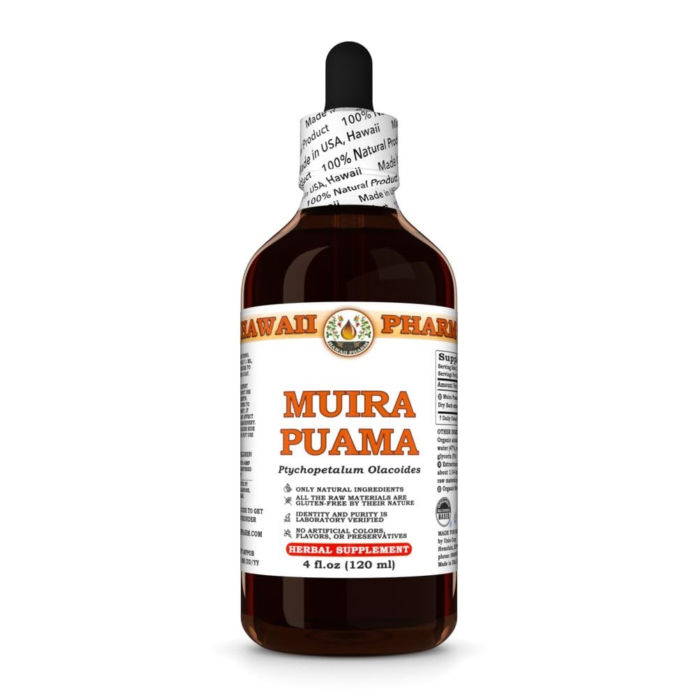 Hawaii Pharm Muira Puama Extract, tinktura pro zvýšení touhy a energie, podporuje paměť, podporuje Calmness, zlepšuje cirkulaci, snižuje tmavé kruhy, podporuje Vitality - 4 fl.oz