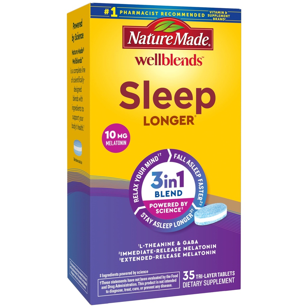 Příroda Made Wellblends Sleep Longer, Melatonin 10mg, L theanin 100 mg, a GABA 100mg, Sleep Supplement, 35 Tri- Layer tablety