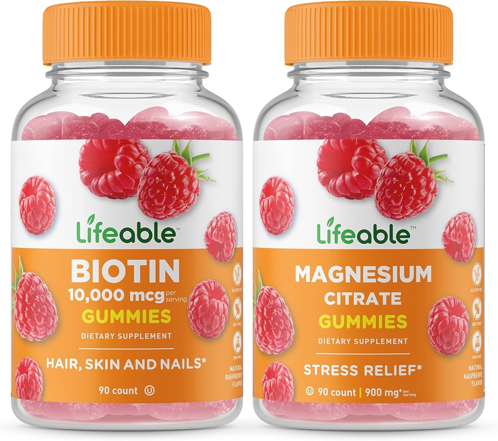Lifeable Biotin + hořčík, Gummies Bundle - Great Ochutnávání, dodatek vitamínu, gluten zdarma, GMO zdarma, Žvýkací
