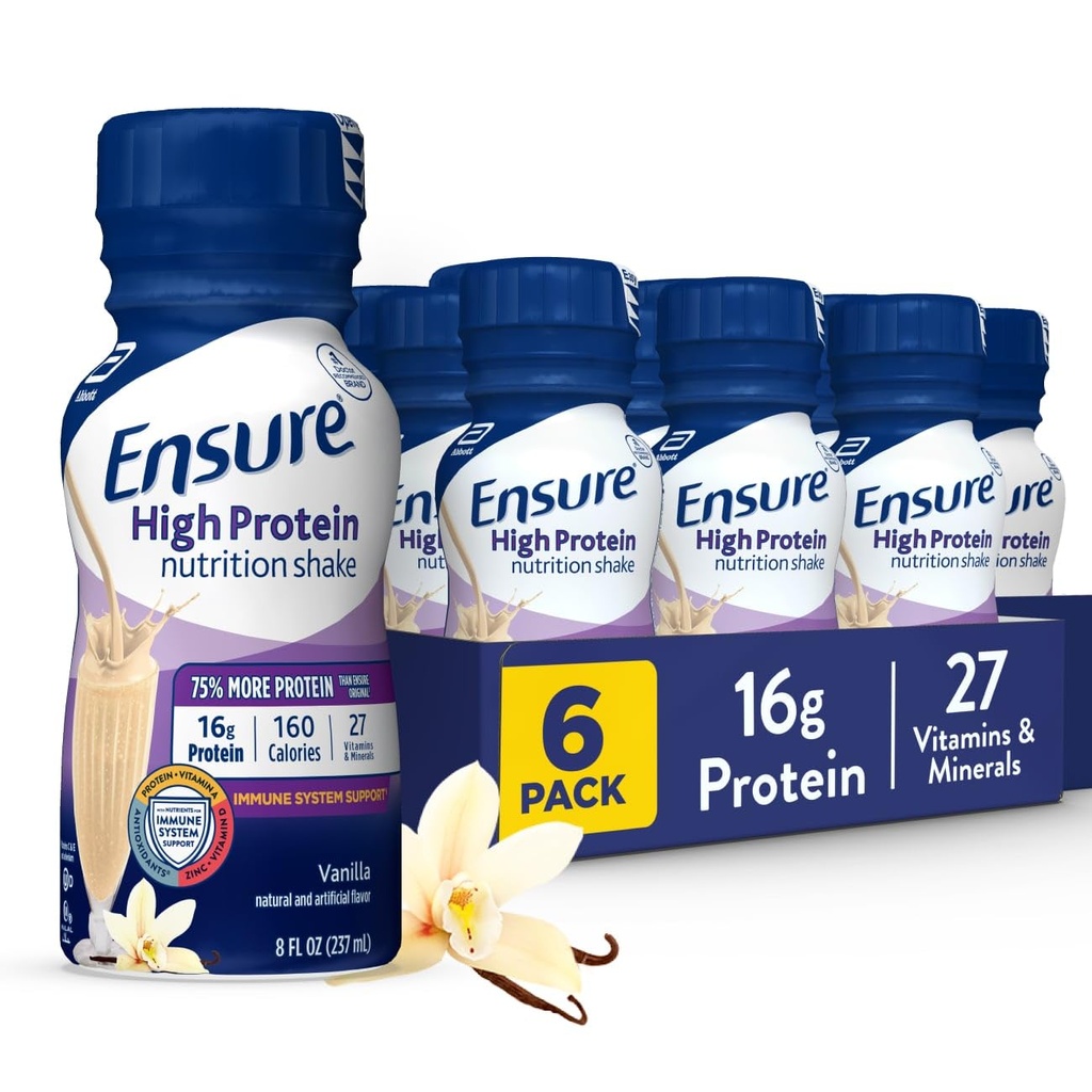 Zajistit vysoké bílkoviny Vanilla Nutrition Shake s Fiber, připraven k pití, 16g protein a 27 Vitamíny a minerály, 8 fl oz, 6 Pack