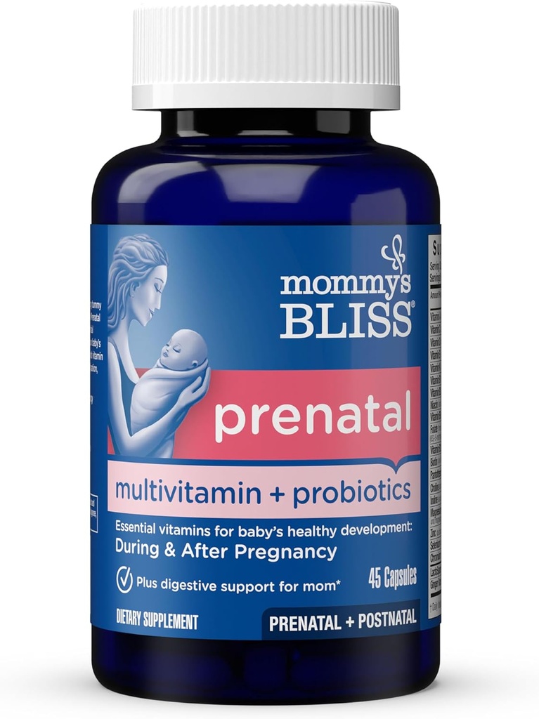 Mamina je Bliss Prenatal Multivitamin + Probiotic pro ženy w / Folic Acid, podporuje vývoj dítěte a máma je potrava w / zinek, vitamin B6 & B12, Ginger & Cholin, Vegan & gluten zdarma (45 Služení)
