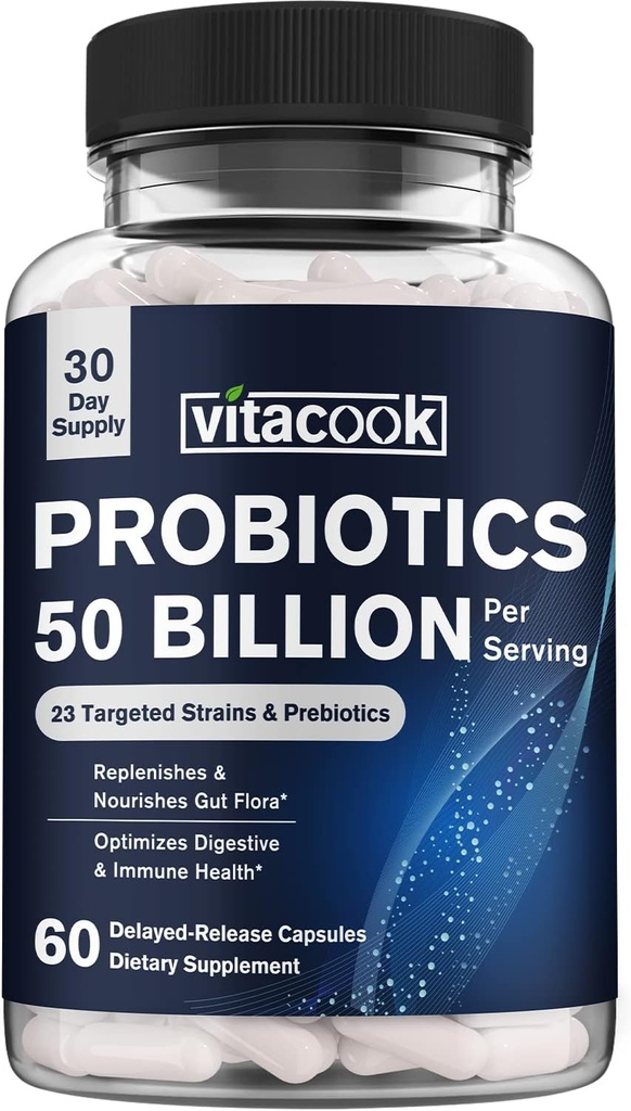 Probiotika 50 Milionů, 23 pásů s organickou prebiotikou, stravovací a imunitní podpora, Freeze- sušená, opožděná verze, lepší než dozen jogurty, 60 Vegan Caps
