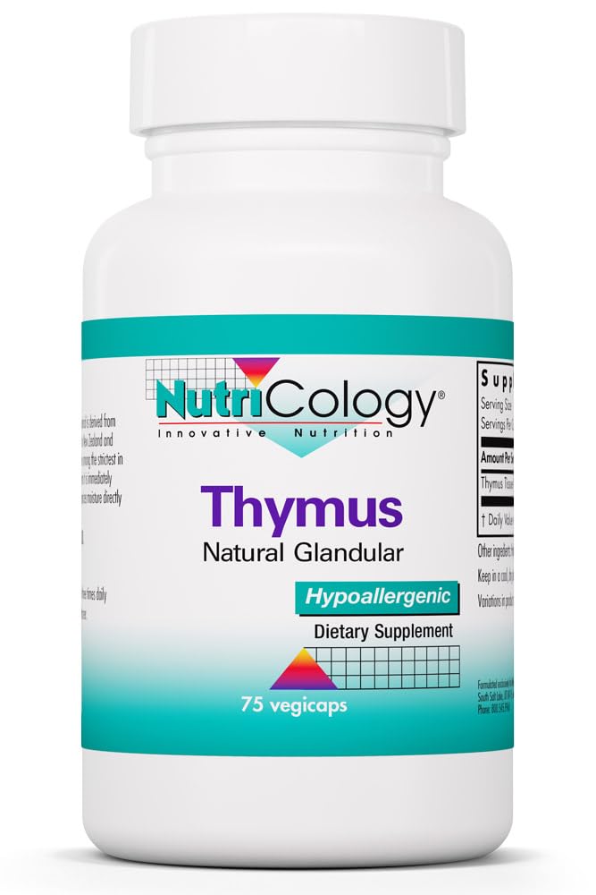 Nutricology Thymus Supplement - Thymus Tissue, Glandulární extrakt, 1000mg Raw Thymus Glandular, Ovin, lyofilizovaný, hypoalergenní - 75 Počet