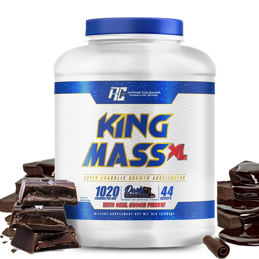 Ronnie Coleman Signature Series King Mass XL Protein Powder, Weight and Muscle Gainer, 60g Protein, 180g Carborates, 1000 + Calories Per Serving, Creatine and Glutamine, Chocolate, 6 liber