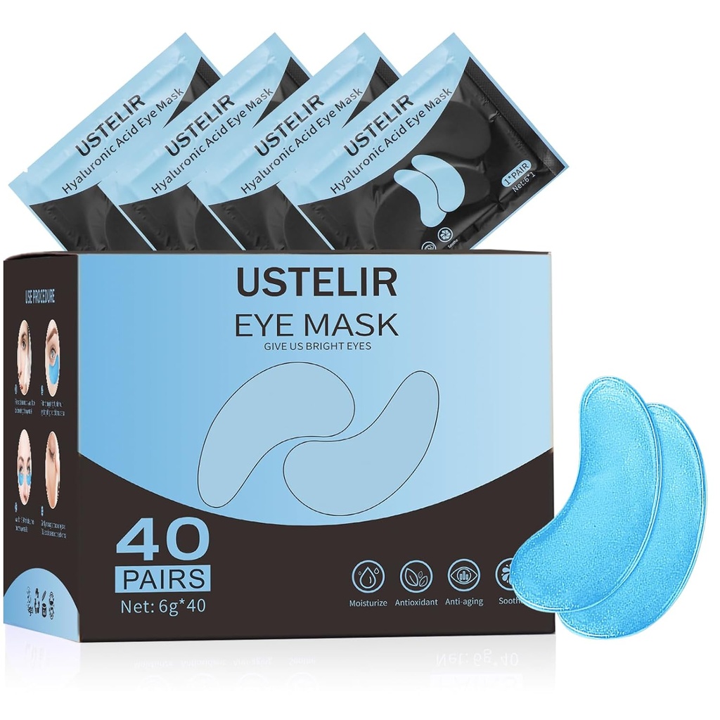 Pod Oční Záplaty, 40 páry Oční maska pro tmavé kruhy, Puffy oči, Podoké tašky, vrásky, Oční maska Záplaty s Hyaluronic kyseliny, Oční léčba Péče o pleť mužů a žen Dárek