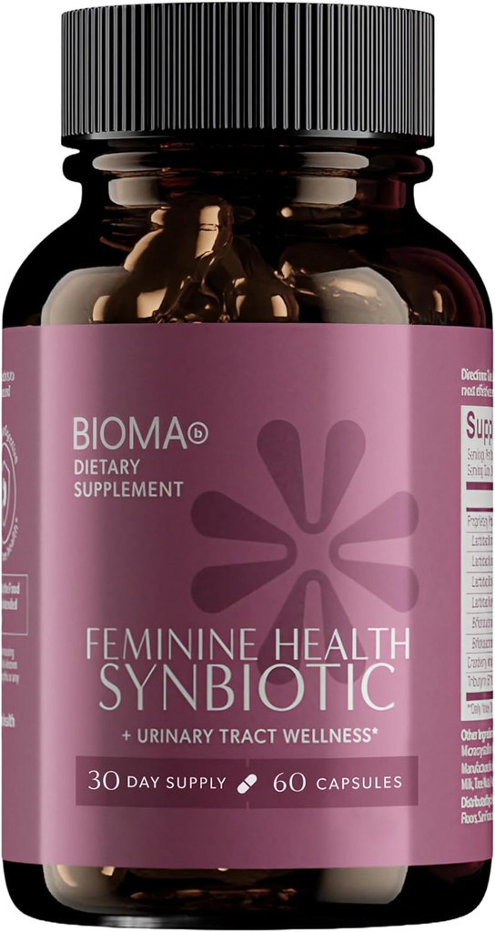 BIOMA Feminin Zdraví Synbiotika - Dámské Zdravotní dodatek pro zdravé vaginální pH, Močový Trakt a stravitelná podpora - s Probiotika, Cranberry & Tributyrin - 60 Kapsle (30-denní zásobování)