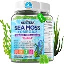 Sea Moss Gummies + Řasy Omega-3 pro dospělé, 15-IN-1 Organic Irish Moss Superfood s / Vitamíny C D3 B12, Turmeric, Bladderwrack, Podporuje energii, mozek, imunitní, Daily Vitality, Sugar- Free, 120 Cts