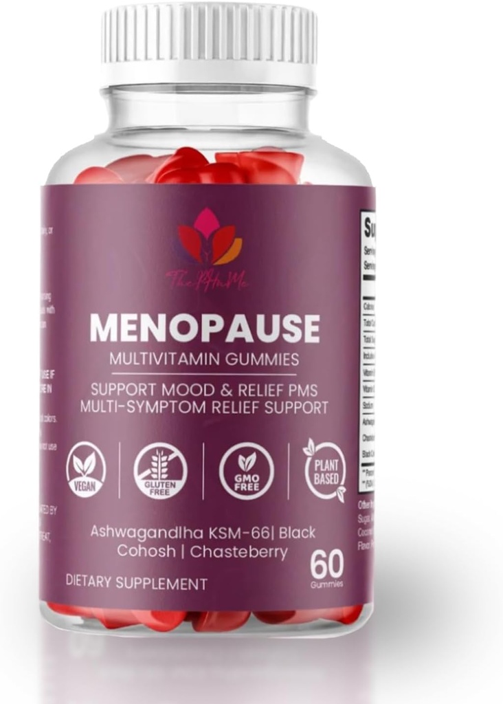 Menopauza Gummies s Black Cohosh & Ashwagandha KSM-66 - Organický dodatek pro dámské wellness - 60 Počet
