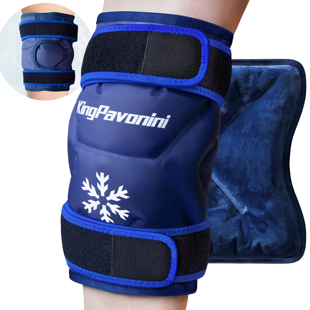 KingPavonini XXL Knee Ice Pack Wrap around all tire Knee After Chirurgie, Velký opakovaně použitelný gel Ice Pack for Injuries, Pain Relief, Otok, Sportovní zranění, 1 Pack (Blue)