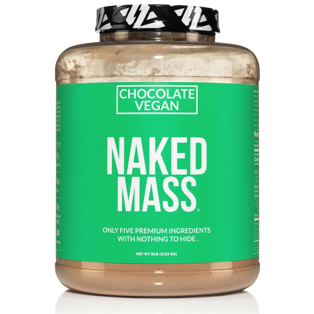 NAKED Vegan Mass - Chocolate Vegan Weiner Gainer - 1,280 Calories, Non- GMO, Soy & gluten Free, Žádné umělé přísady - 8LB Bulk - 11 Služeb