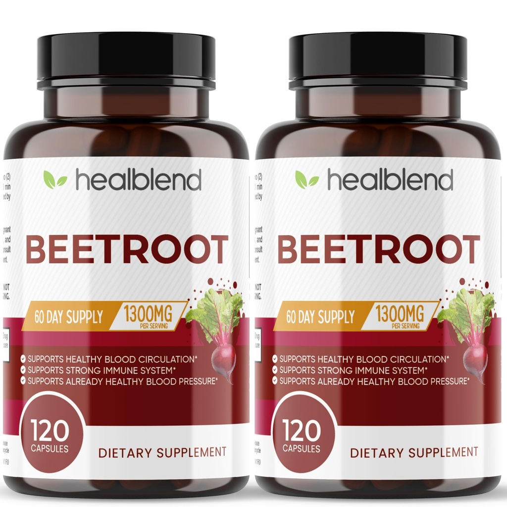 léčivá směs Organic Nitric Oxide Beet Root Capsules 1300mg - podpůrný imunitní systém, Nitric Oxide Booster - 120 Počet (2 balení)