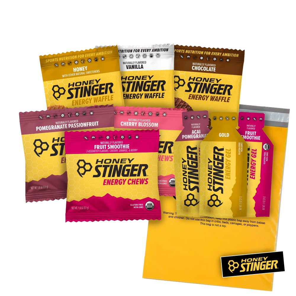 Honey Stinger Training Kit - 9 hrabě plus nálepka a polybag - Energy Source for any activity - 3 organické waffles, 3 balíčky energetických žvýkaček a 3 energetické gely