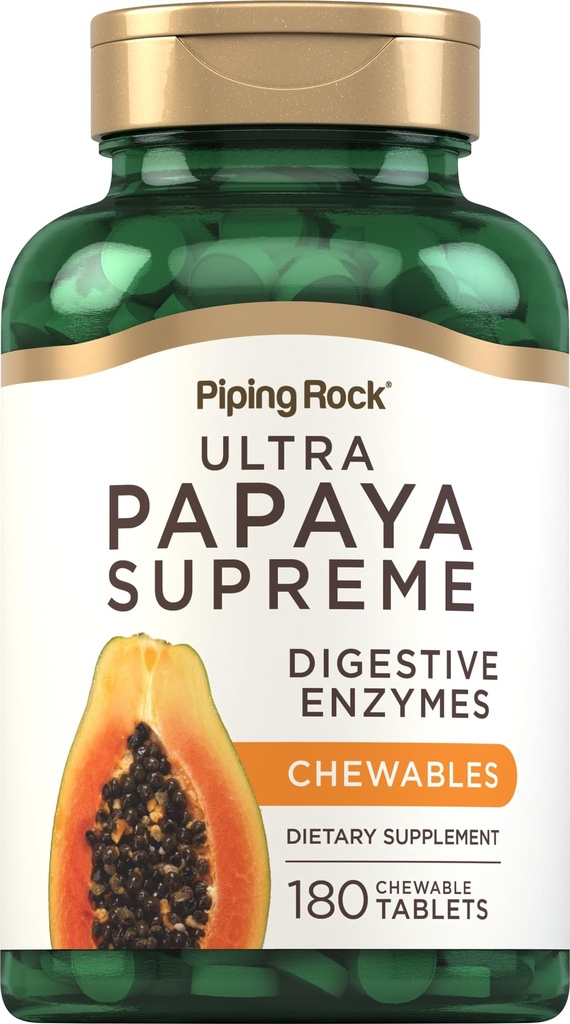Piping Rock Papaya Dědičné Enzymy Žvýkačky 124; 180 Tablety 124; Dodatek pro ženy a muže 124; Tropické Flavor 124; Vegetariánské, Non- GMO, Gluten Free Formule