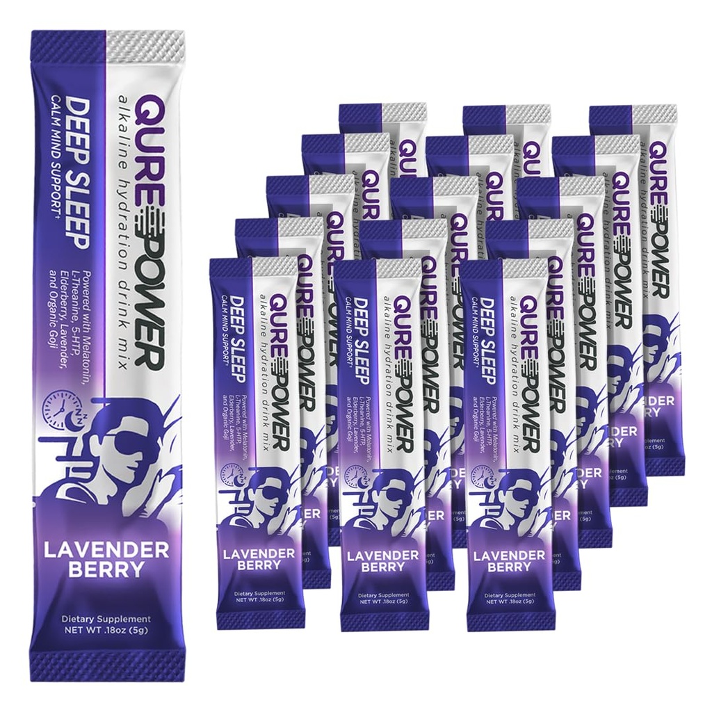 QURE Deep Sleep Aid Drink Mix w / 5mg Melatonin & L- Theanin for Stress Relief CLAS124; Non - Habit Forming Magnesium & 5 - HTP Powder CLAS124; Alkalin Hydration CLAS124; 15 Sticks (1 box)