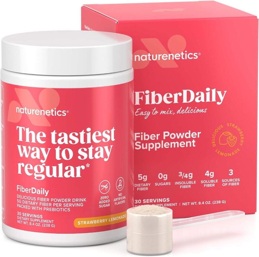 FiberDaily Delicious Fiber Powder - Organic Psylium Husk, Agave Inulin & Sunfiber ® Guar Gum Jahodová Lemonade Drink, Sugar- Free, Soluble Fiber, Prebiotic Fiber Dodatek, Vegan, 30 Služebnictví