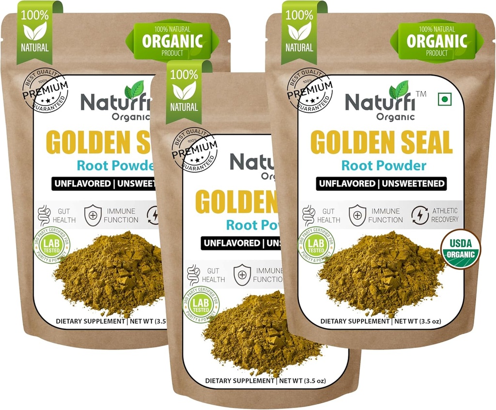 Naturefi Organic Goldenseal Root Powder - 10.5 oz, 300 Servings * USDA Organic Appendix 124; Lab Tested * Pure Natural Goldenseal Root Powder