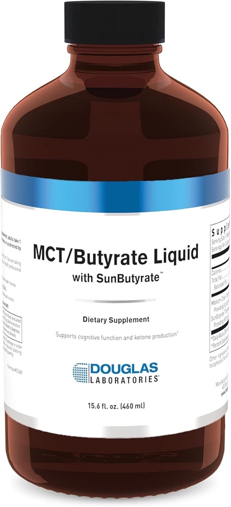 Douglas Laboratories MCT / Butyrate Liquid with SunButyrate CLAS124; Poskytuje vysoce koncentrované kyseliny Capyl a kyseliny butyrové v příjemně tekuté CLAS124; 15.6 f. oz. CLAS124; Lemon Vanilla Flavor