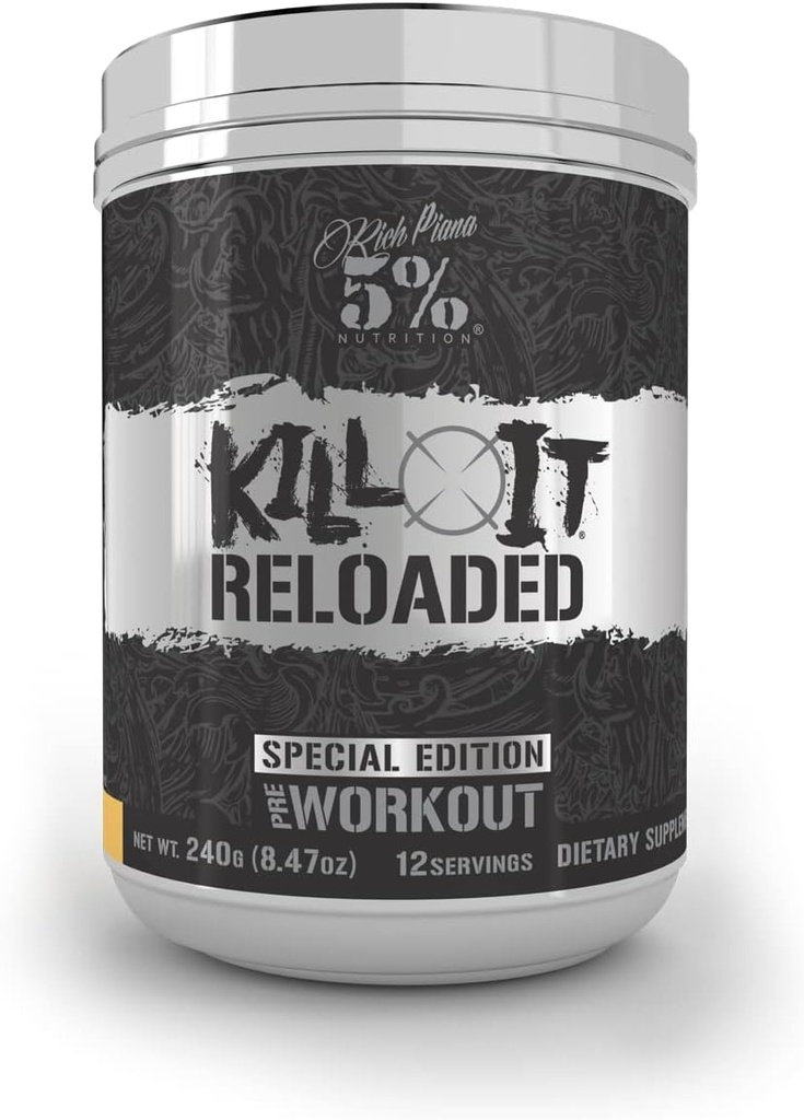 5% Nutrition Rich Piana Kill It Reloaded High Stim Pre- Workout 124; Ultra Energy, Focus, Power & Endurance Citruline, GlycerSize, Nitrosigine, Creatine, Choline, Huperzine A (Maui Twist), 1 balení, 8.47 Ounce