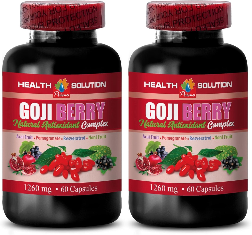 Mozek a paměť Power Boost - Goji Berry - Přírodní ANTIOXIDANT Complex, Imunitní podpora, Noni Doplněk pilulky, Mangosteen Extract, Acai Berry, Sucruit Complex, Energy Booster, 2 láhve 120 Caps
