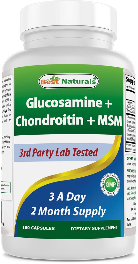 Nejlepší Naturals Glucosamine Chondroitin a MSM (Non- GMO) - Promotes Joint Health - 180 Count