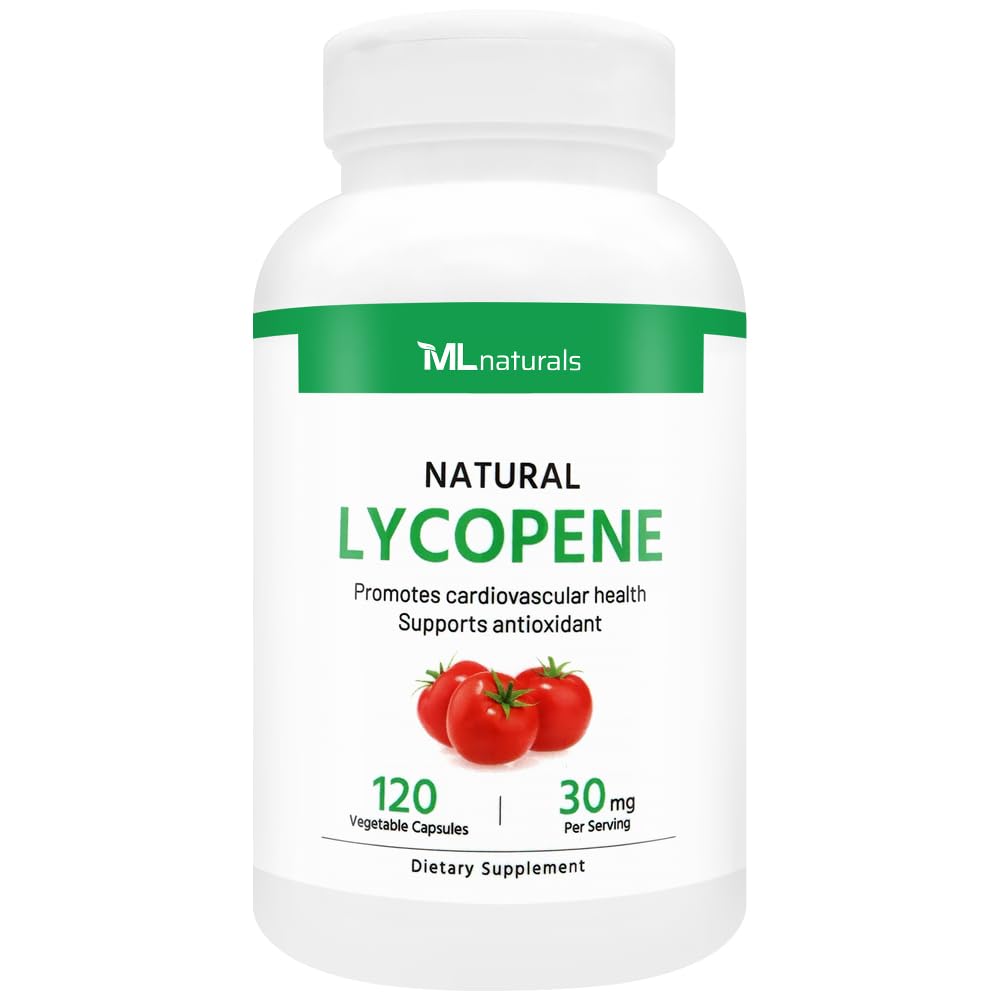 ML Naturals Natural Lycopene 30 mg 120 Zeleninové tobolky. Antioxidant & Imunitní podpora, Kardiovaskulární zdraví & Prostate Health, NSF- Certified & cGMP-Compliant, Third-Party Lab Tested