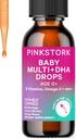 Pink Stork Baby Liquid Multivitamin Drops, Baby & Toddler Vitamin DHA, Vitamin C, D, B12 a Choline na podporu zdraví a imunitní funkce mozku - 2 fl oz, 2 měsíce dodávky