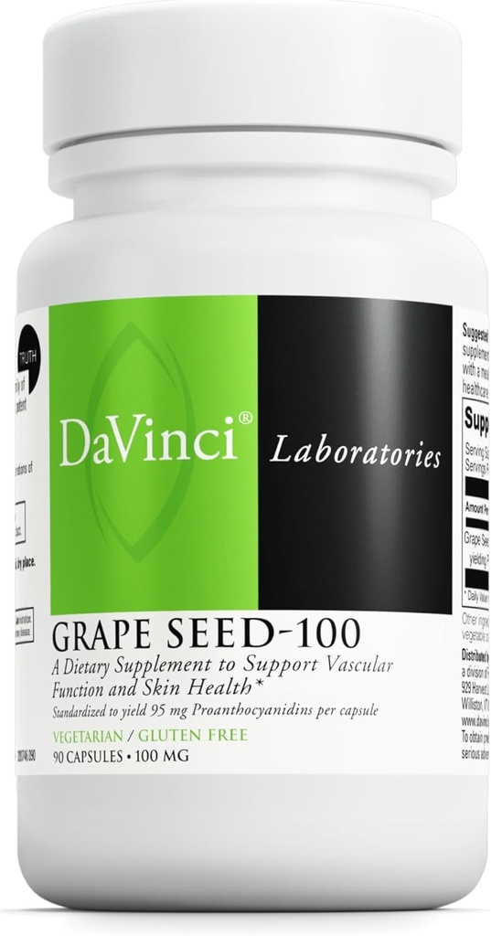 DAVINCI Labs Grape Seed- 100 - Dietní dodatek k podpoře imunitního systému, cévní funkce a zdravé pokožky * - se 100 mg extrakt ze zrn na servírování - Bezlepkové - 90 Vegetariánské kapsle