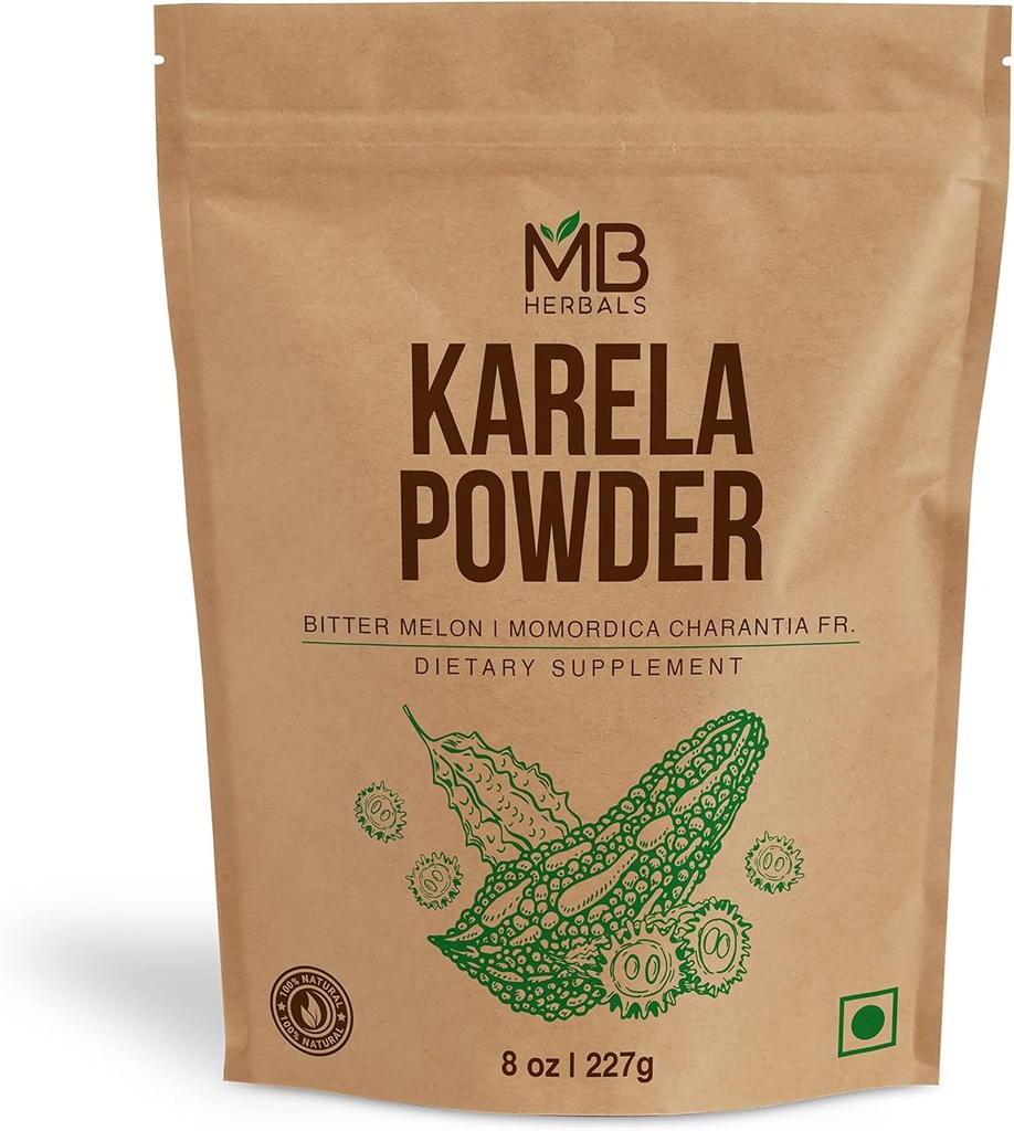 MB Herbals De-Seeds Karela Powder 8 oz / 227 Gram (0.5 lb) IR 124; 100% Pure Bitter Melon Powder 124; Momordica charantia Fr. OF 124; No Preservatives Non GMO gluten Free