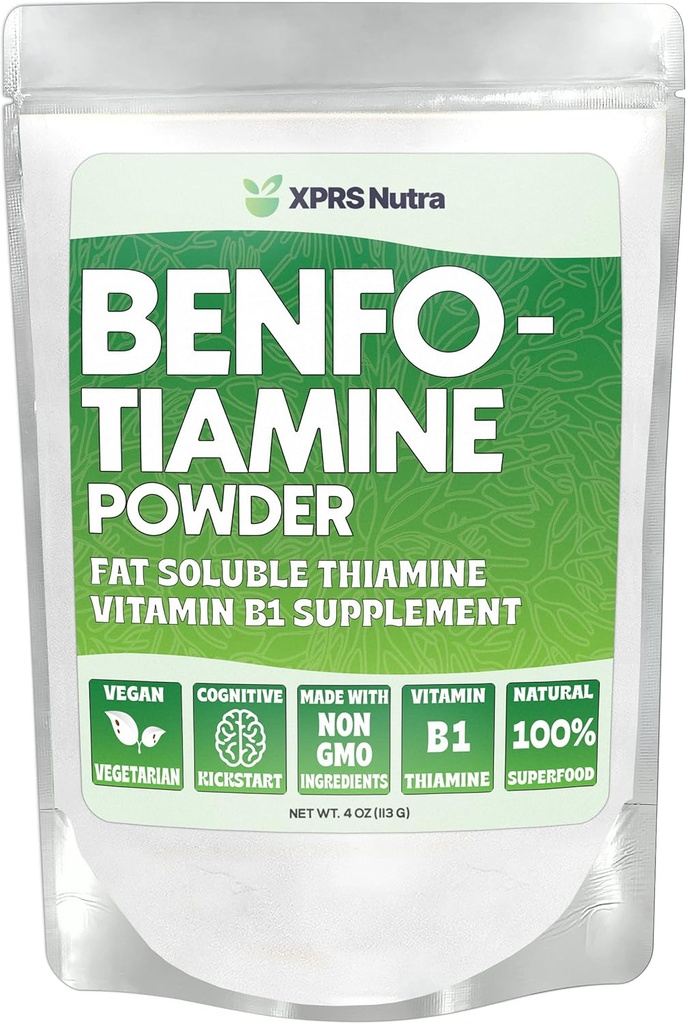 XPRS Nutra Benfotiamin Powder (Thiamin) - Tuk Rozpustný Happy Heart Thiamin Dodatek - Advanced Vitamin B1 Benfotiamin pro kognitivní boost - Vegan Friendly Benfotamin Powder (4 Ounce)