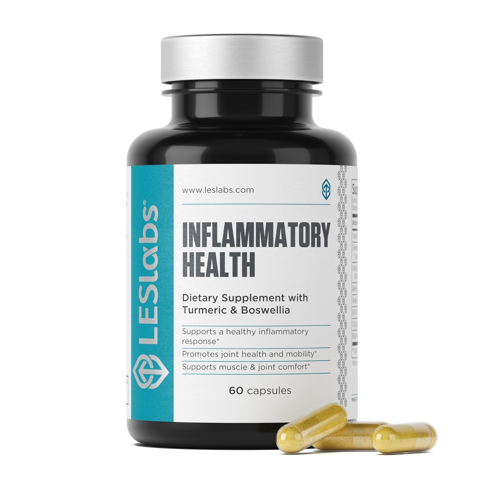 LES Labs Zánětlivé zdraví - Společná podpora, Svalová funkce a relaxace, Mobility- Turmeric, Boswellia, Quercetin, Ginger & CoQ10 - Non- GMO dodatek - 60 Kapsle