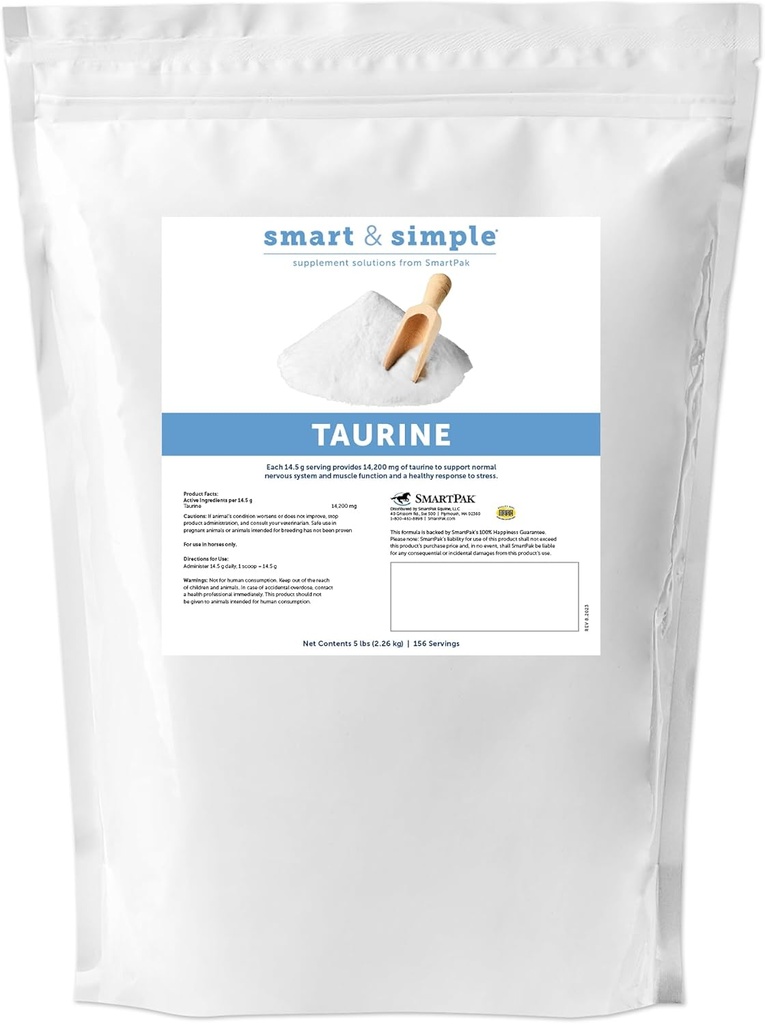 Smart & Simple Taurine Powder 124; Doplňky pro koně 124; 14,200 mg Taurine pro koně 124; Podporuje svaly vnější a vnitřní struktura 124; Podporuje klid Demeanor 124; 156 Servings 124; 5 liber