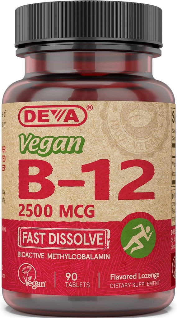 Deva Vegan Vitamins B-12, High Potency 2500 mcg B12, Fast Disolve, Sublingual, 90 tablet (balení po 3)