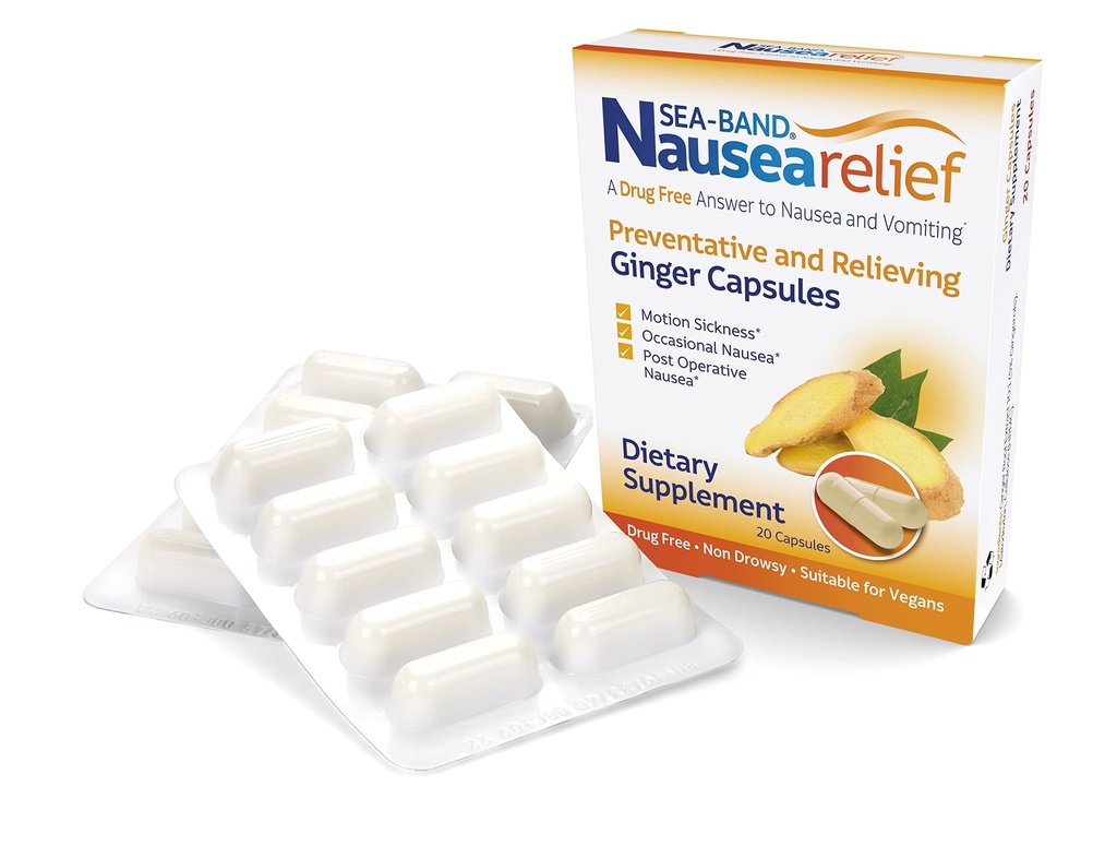 Sea- Band Anti- Nausea Ginger Kapsle pro Motion Nemoci a Nausea Relief