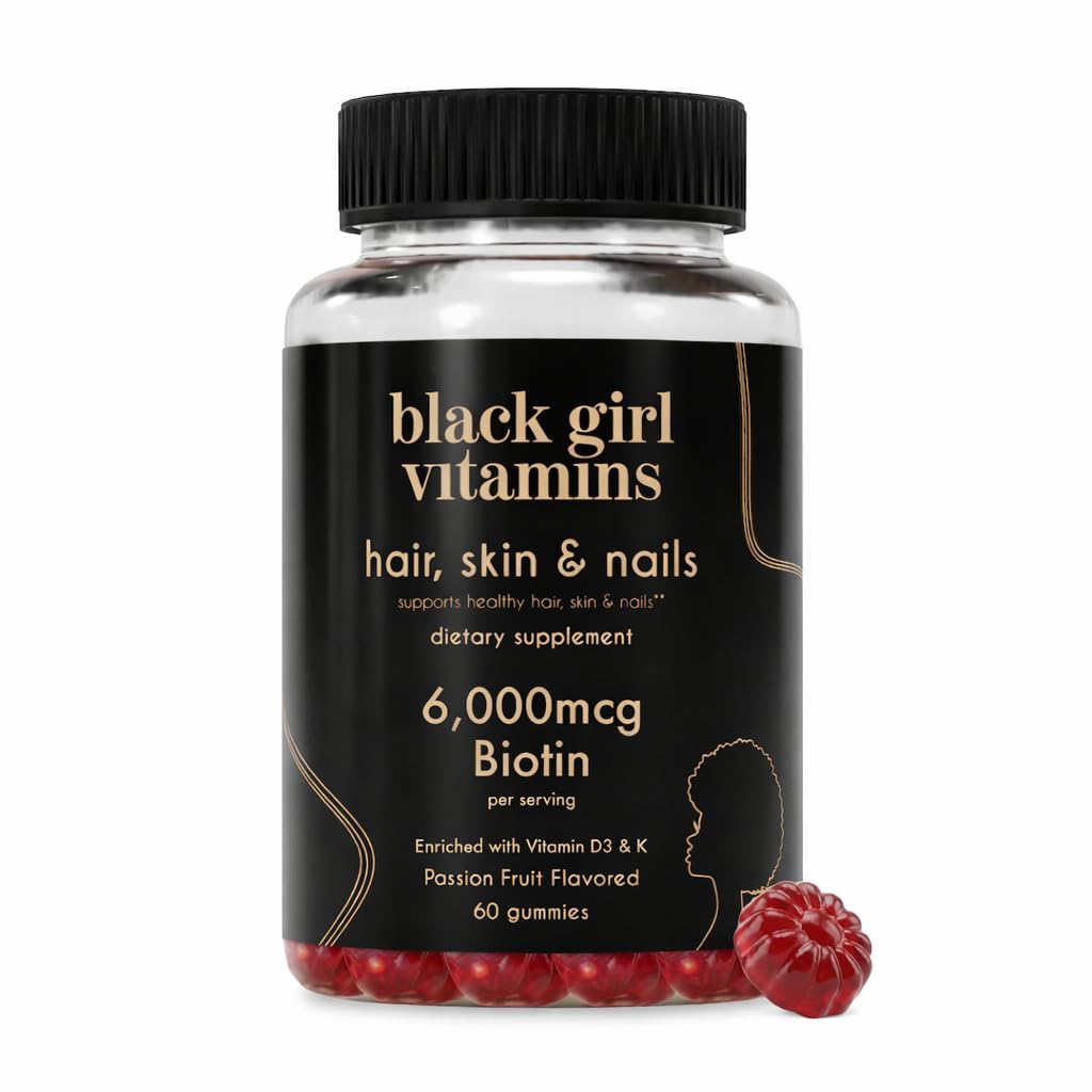 Black Girl Vitamíny - Vlasy, kůže, a nehty Gummies s Biotin (6000 mcg), zinek, želatina zdarma, vitamín A, a vitamín E - gluten- zdarma. Vyrobeno v USA (Vášeň ovoce, 60 Počet) 30 denní dodávky