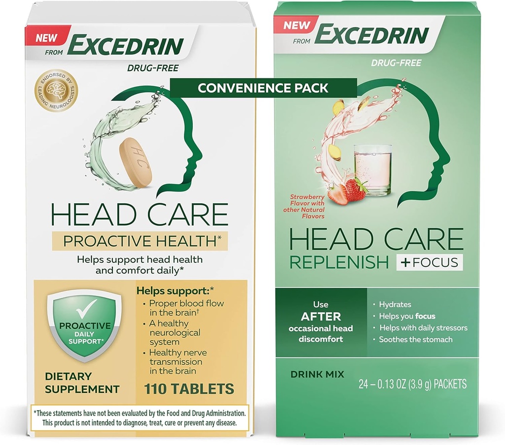 Excedrin Head Care Proactive Health Dieter Supplementary - 110 hrabě a hlava péče o doplnění Plus Focus Drink Mix z 24 Packets Convenience Pack