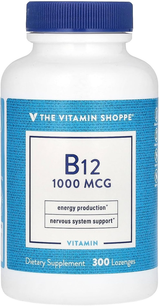 Vitamin Shoppe Vitamin B12 1,000mcg - Podporuje výrobu energie, jednou denně dietní doplněk - Vitamin B-12 (jako kyanokobalamin), gluten a mléčné výrobky zdarma (300 Lozenges)