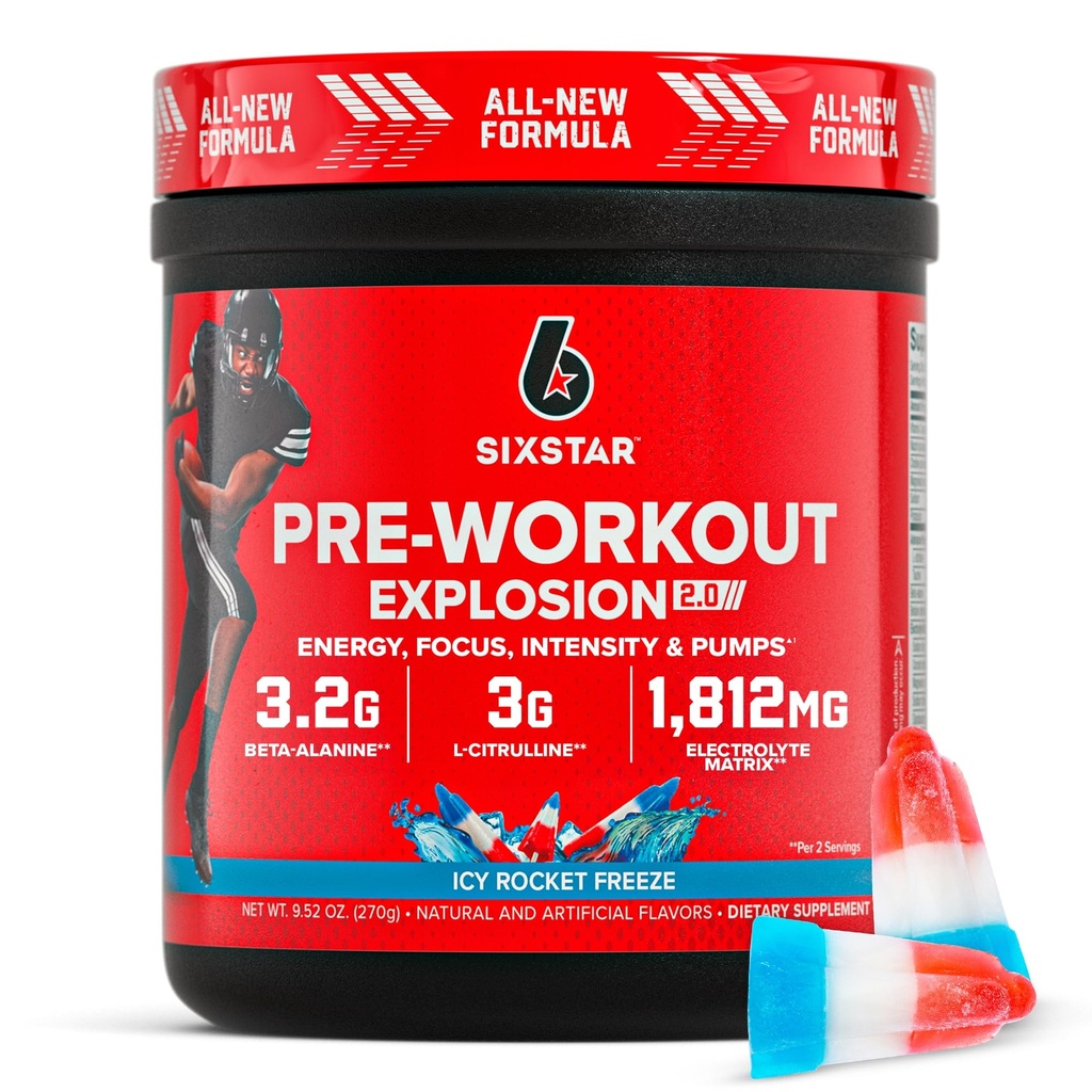 Six Star Pre- Workout Powder for Men & Women, ICY Rocket Freeze (30 Služeb) - Předcvičení Exploze 2.0 Energy Powder Drink Mix s Beta- Alanin & Kofein - Sportovní Nutriční doplněk Produkty