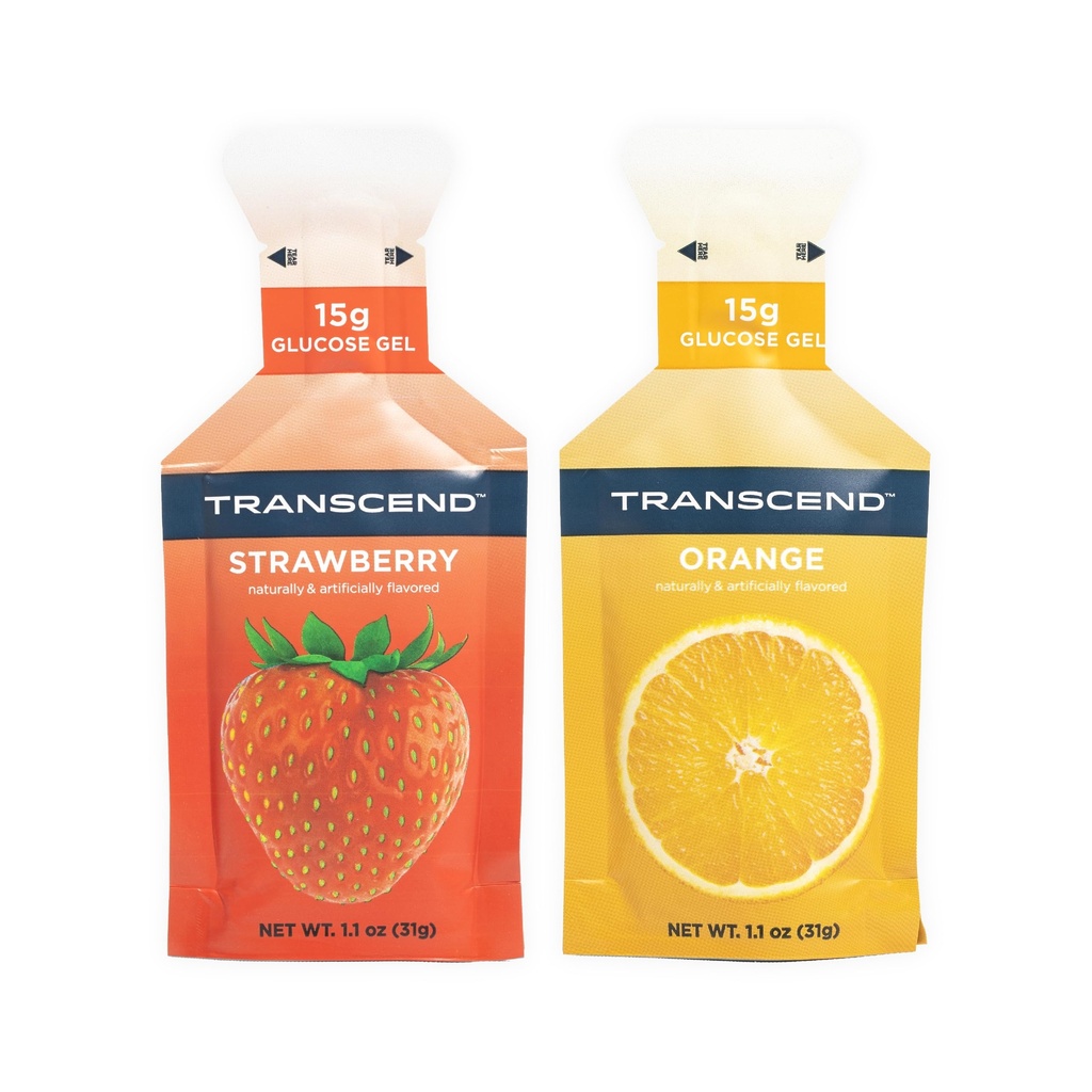 Transcend Foods Strawberry + Orange Gels (1.1 oz, balení 24) Fast- acting Carb Gel Strawberry and Orange Flavor - kofein zdarma, gluten zdarma