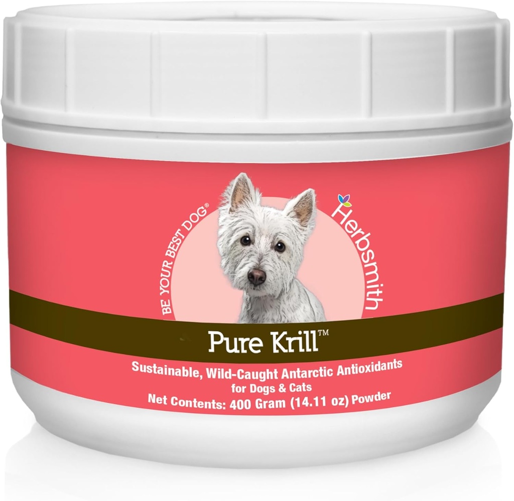 Herbsmith Pure Krill - Wild- Casted Antarktický kril - Jen 1 ingredience - Astaxanthin pro psy - Ready- to- Use Omega 3 s - Alternativa k Krill Oil pro psy - 400g