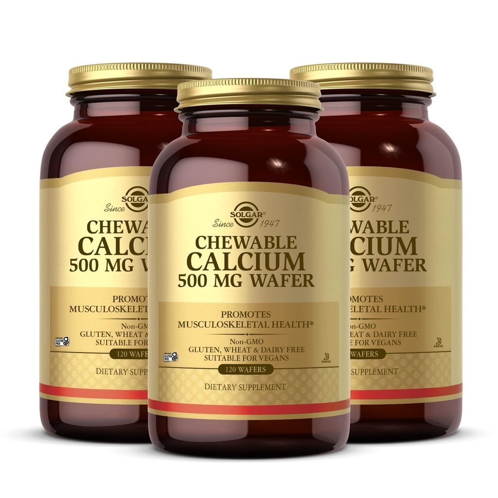 Solgar Chewable Calcium 500 mg - 120 Wafers, balení 3 - Promotes Muskuloskeletální zdraví - Non- GMO, Vegan, gluten, pšeničná mouka a mléčné výrobky zdarma, Kosher - 180 Celkem služby