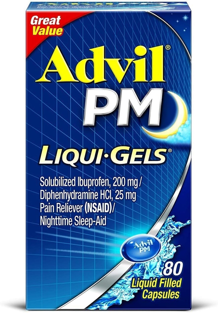 Advil PM Ibuprofen 200 mg Liqui- Gels 80 ea (balení po 4)