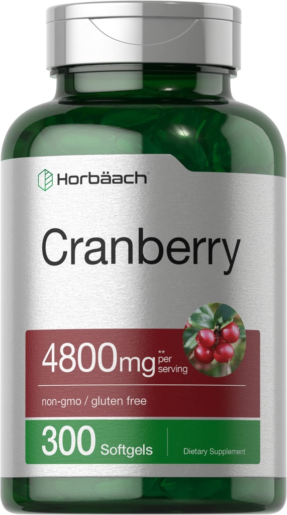 Horbäach Cranberry Pills 4800mg PHARMAN124; 300 Softgels PHARMAN124; Non- GMO, gluten zdarma doplněk PHARMAN124; z koncentrátu extrakt