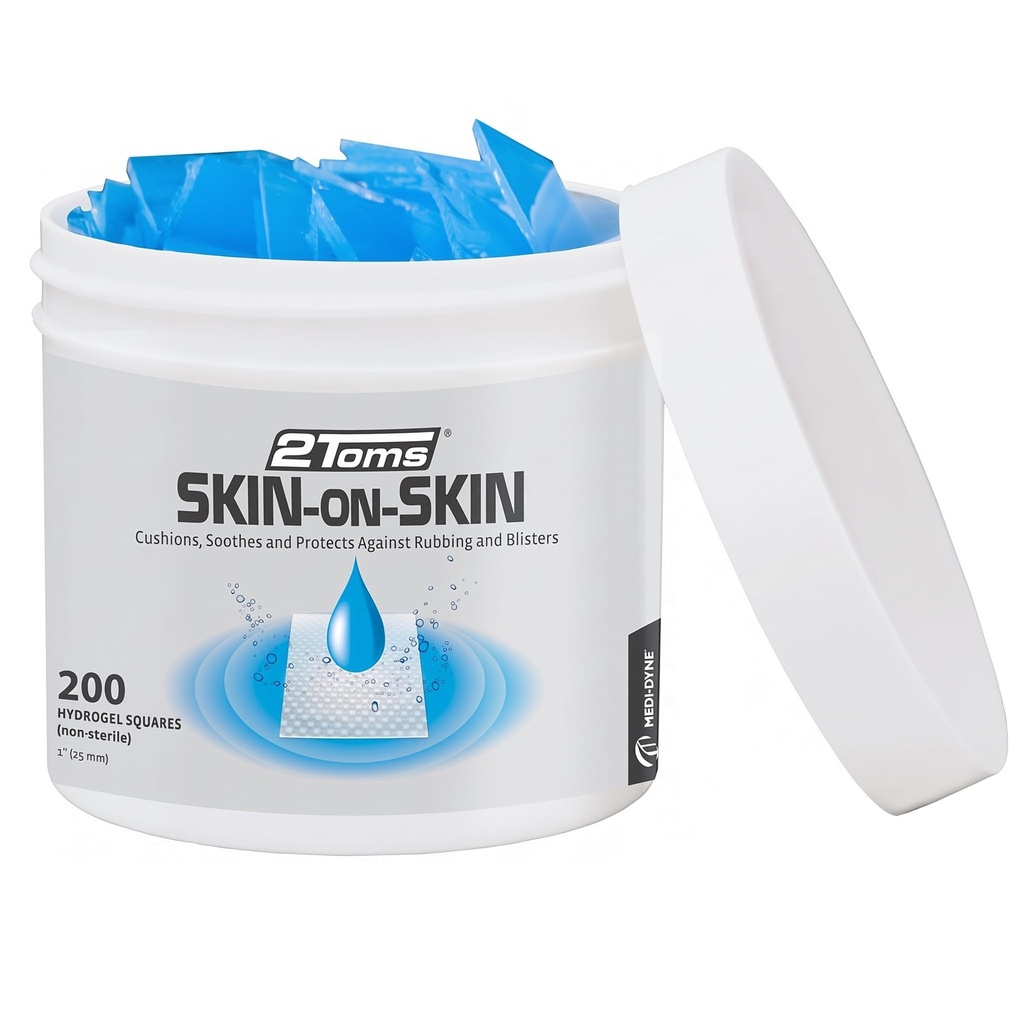 2Toms Skin- On- Skin Hydrogel Squares pro Blistry, Chafing, Stings, Irritations, and Pain Relief, 200 1- Inch Squares