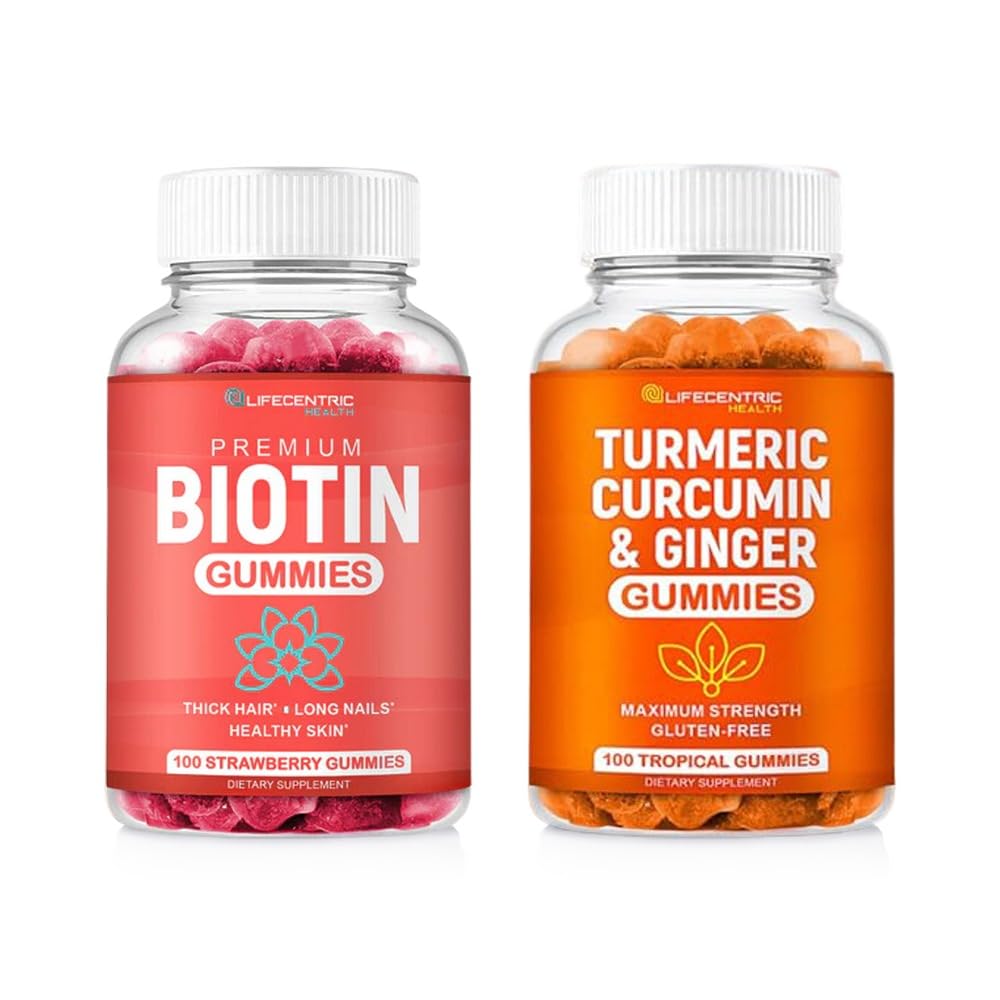 Biotin & Turmeric Vegan Gummies Combo 124; Max síla růst vlasů, zdraví kůže, a celkově Wellness 124; 10000mcg Biotin & 95% Standardizované kurkumin 124; Přírodní, Non- GMO a gluten- Volný dodatek