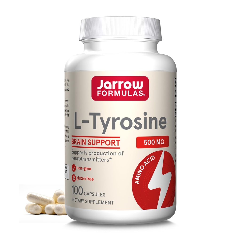 Jarrow Diplomas ® L-Tyrosin 500 mg, dodatek stravy, dodatek aminokyseliny pro podporu zdraví mozku, 100 Kapsle, 100 denní zásobování