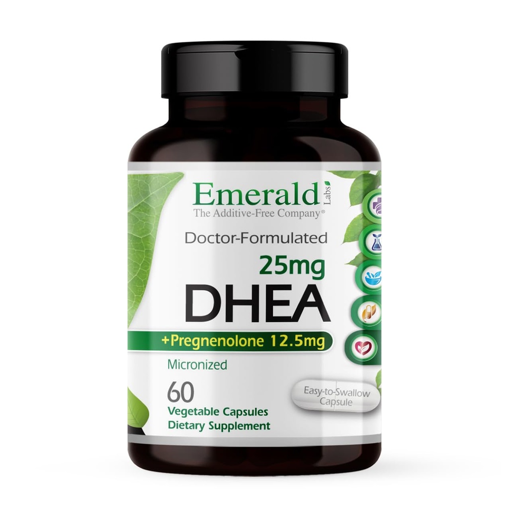 Emerald Labs DHEA 25mg - Doplněk pro podporu nadledvin na pomoc hormonální rovnováhy * - Zahrnuje DHEA - Bezlepkové - 60 Zeleninové kapsle (30- Day Supply)