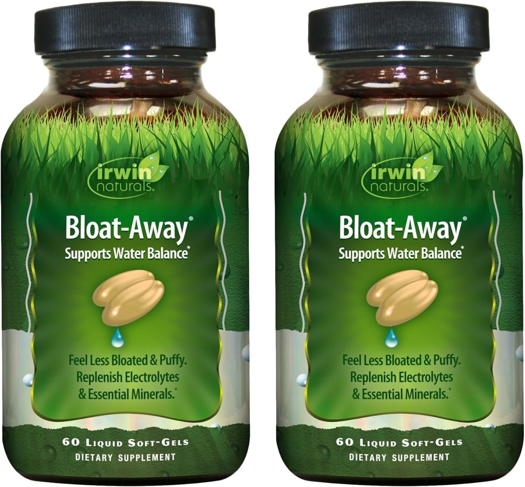 Irwin Naturals Bloat- Away - Podpora vodní bilance - doplnit elektrolyty a esenciální minerály - 60 Tekuté Soft- Gels - 2 balení